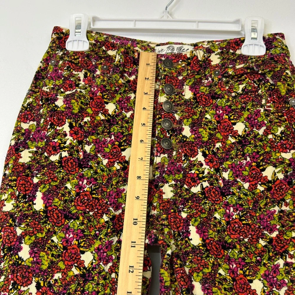 Free‎ People Floral Corduroy Skinny Pants Women's 26 Button Front Boho